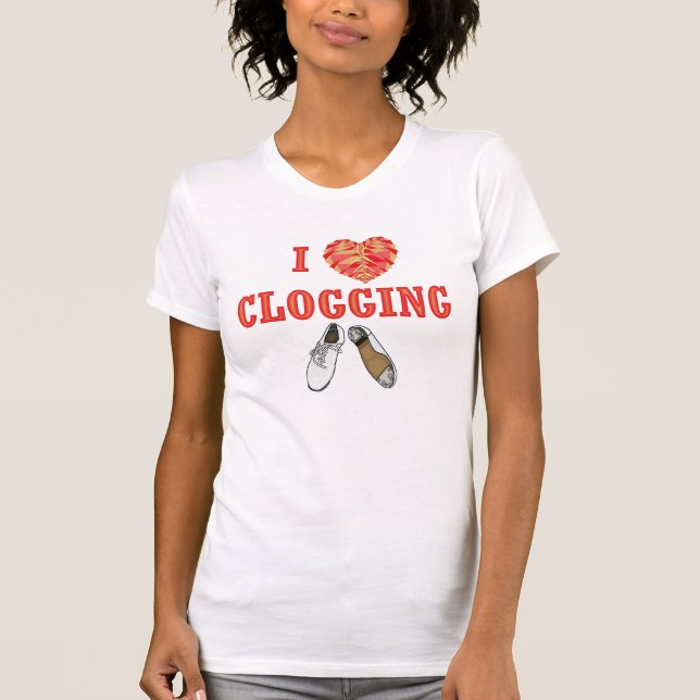 I Love Clogging Heart Shoes Dancers Adult T-Shirt (Front)