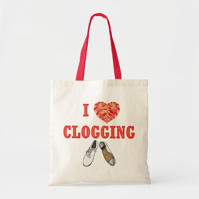 I Love Clogging Shoe Heart Dancing Tote Bag (Front)