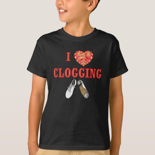 I Love Clogging Shoes Heart Dancers Kids T_Shirt