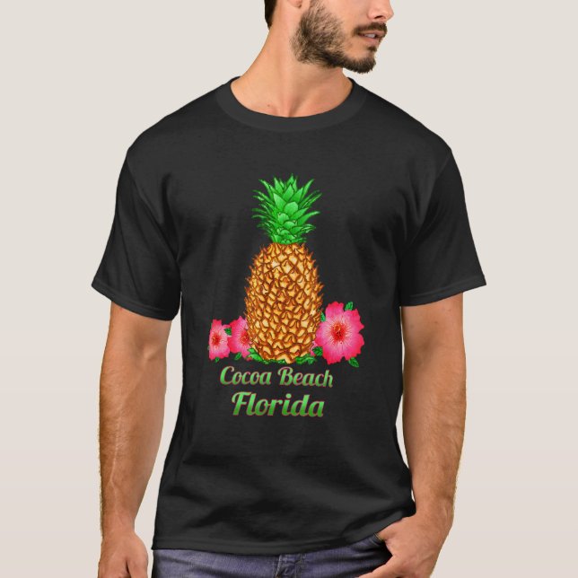 I Love Cocoa Beach Florida Fl Pineapple Floral T-Shirt (Front)