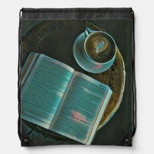 I love coffee and books drawstring bag