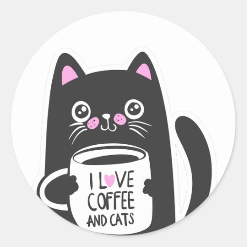 I love coffee and cats _ Choose background color Classic Round Sticker