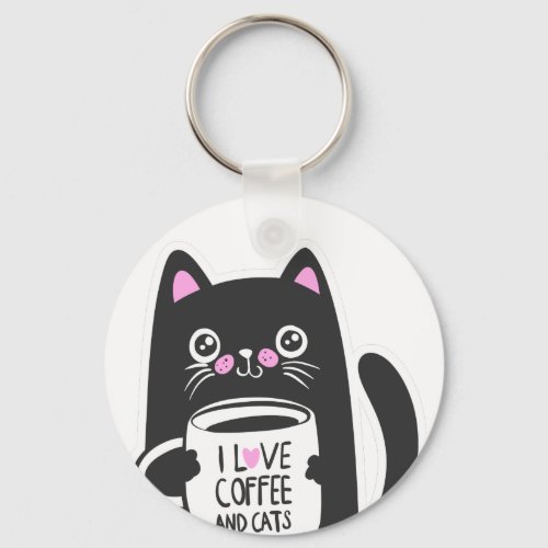 I love coffee and cats _ Choose background color Keychain