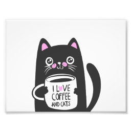 I love coffee and cats - Choose background color Photo Print