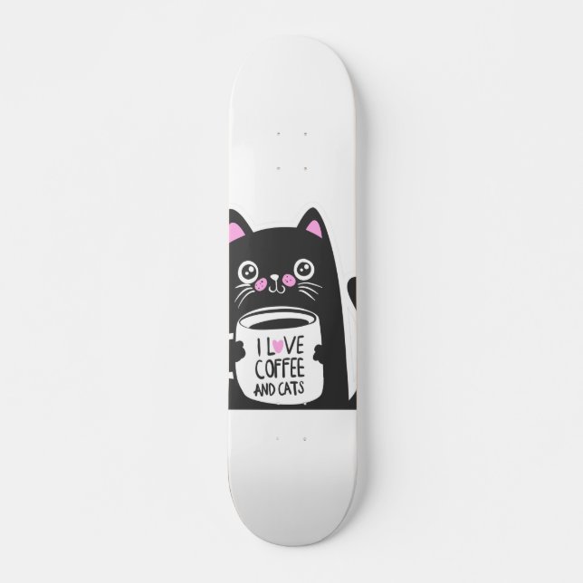 I love coffee and cats - Choose background color Skateboard (Front)