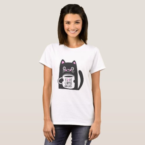 I love coffee and cats _ Choose background color T_Shirt