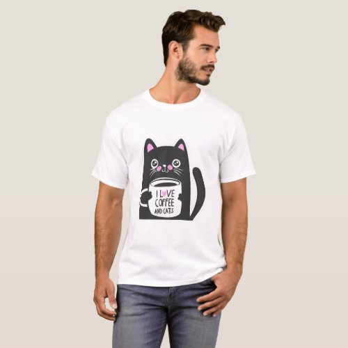 I love coffee and cats _ Choose background color T_Shirt