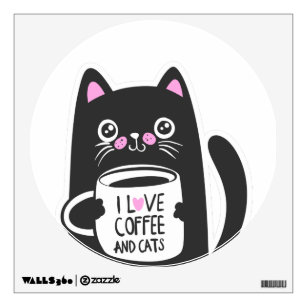 I love coffee and cats - Choose background color Wall Decal