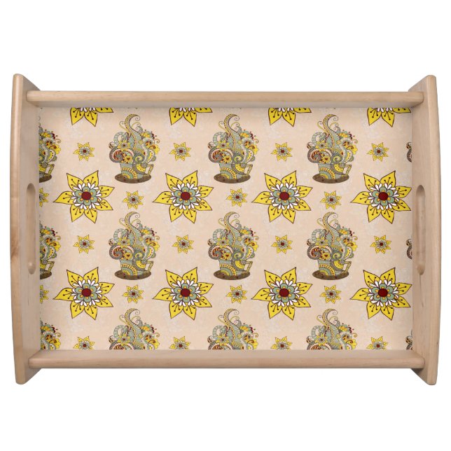 I love Coffee  and Yellow flowers Serving Tray (Front)