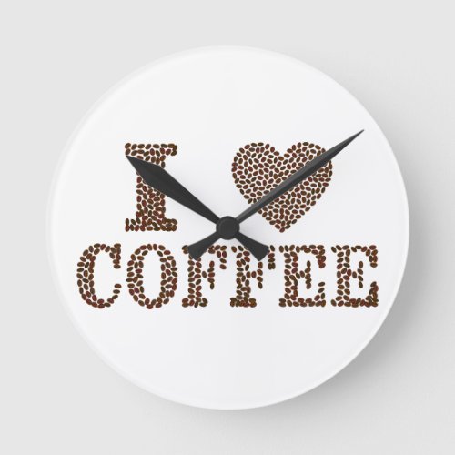 I Love Coffee Beans Wall Art Round Clock