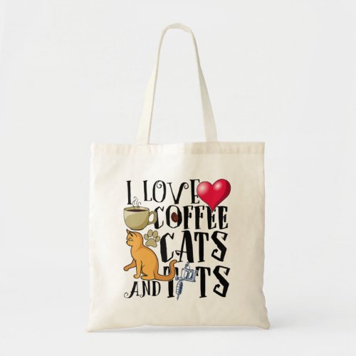 I Love Coffee Cats And Tats Tattoo Cat Loverpng Tote Bag