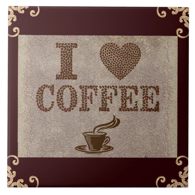 I Love Coffee Ceramic Tile (Front)