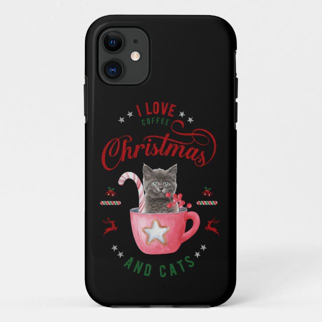 i love Coffee Christmas and Cats Joyful Greetings Case-Mate iPhone Case (Back)