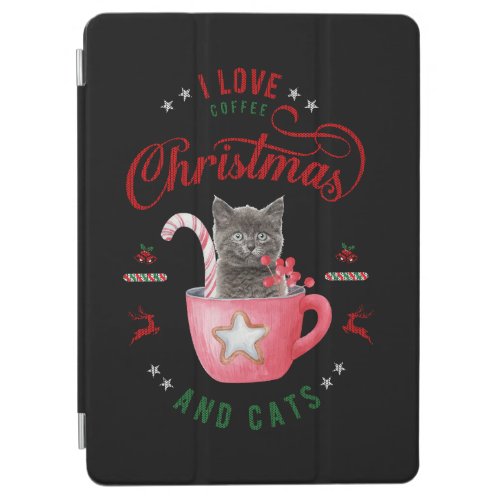 i love Coffee Christmas and Cats Joyful Greetings iPad Air Cover