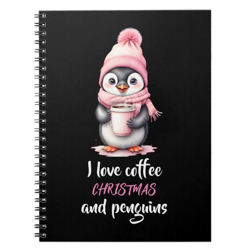 I Love Coffee Christmas and Penguins in Pink Notebook