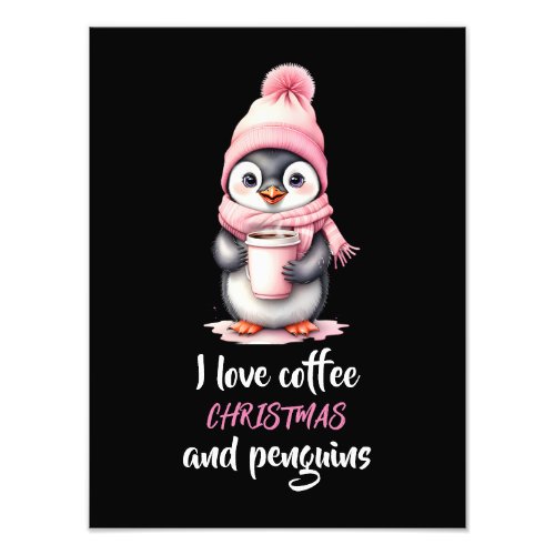 I Love Coffee Christmas and Penguins in Pink Photo Print