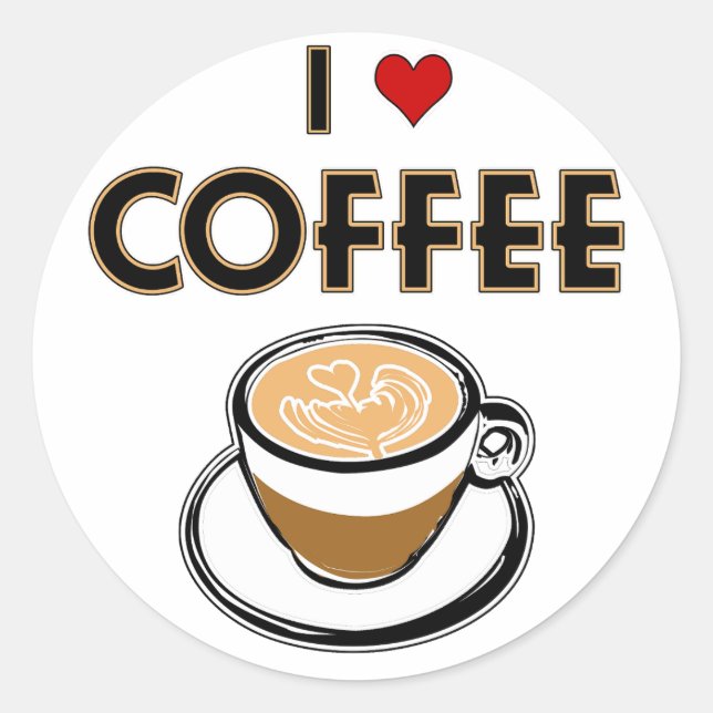 I Love Coffee Classic Round Sticker (Front)