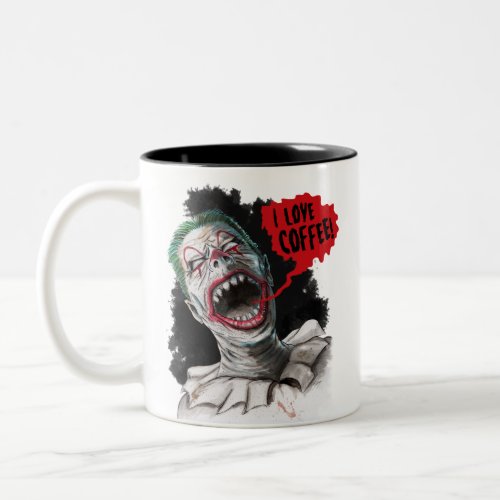 I Love Coffee Crazy Laughing Zombie Clown Two_Tone Coffee Mug