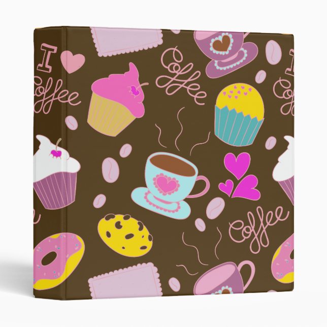 I Love Coffee Fine Cute Girly Doodle 3 Ring Binder (Front/Spine)