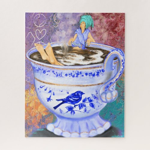 I Love Coffee Girl Fantasy Puzzle Painting
