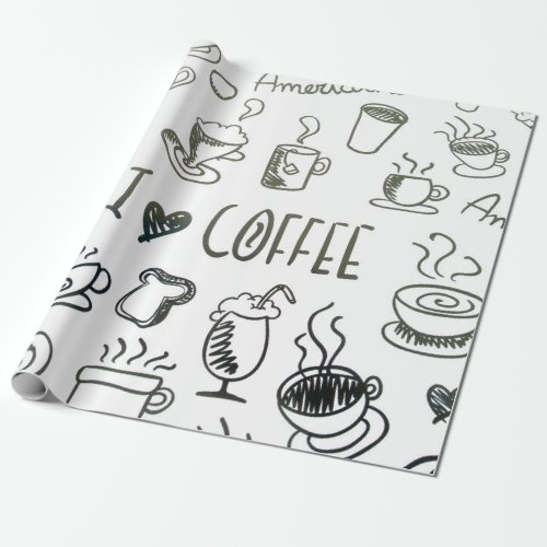 I Love Coffee Illustration and Text Wrapping Paper