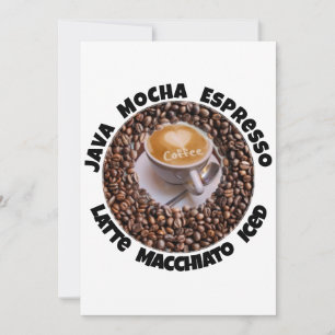 I Love Coffee Java, Latte, Cappucino Greeting Note Holiday Card