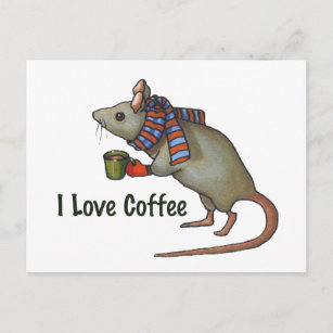 I Love Coffee: Mouse: Original Freehand Art Postcard