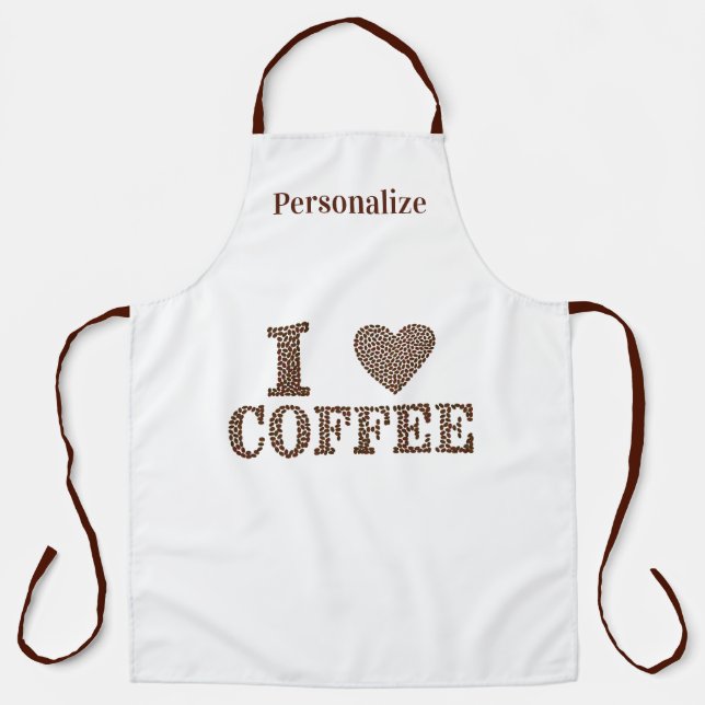 I Love Coffee Quote Coffee Beans Personalized Apron (Front)