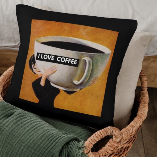 I love coffee retro throw pillow