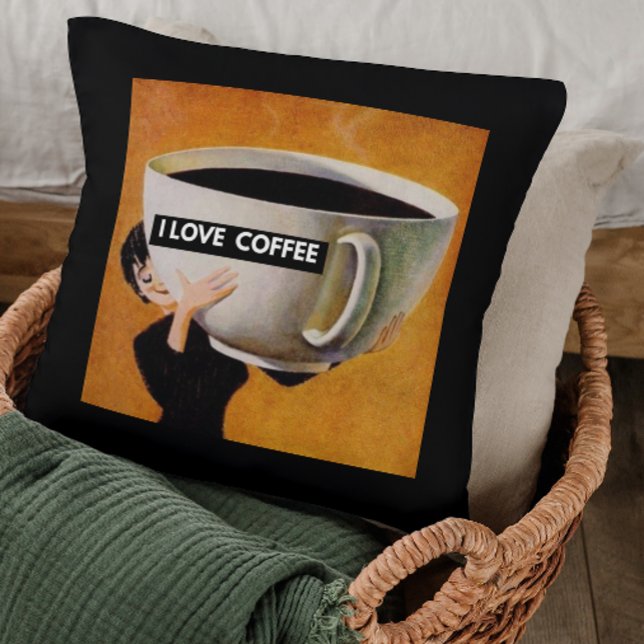 I love coffee retro throw pillow (Creator Uploaded)