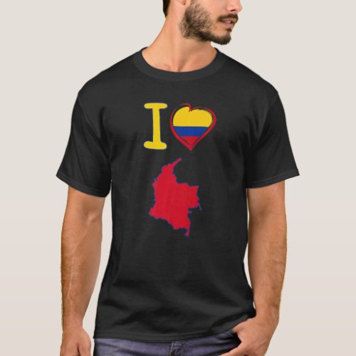 I love Colombia Colombian flag in the shape of a h T_Shirt
