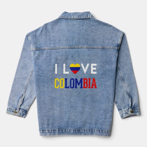 I Love Colombia Flag Camiseta Heartbeat Pride Men  Denim Jacket