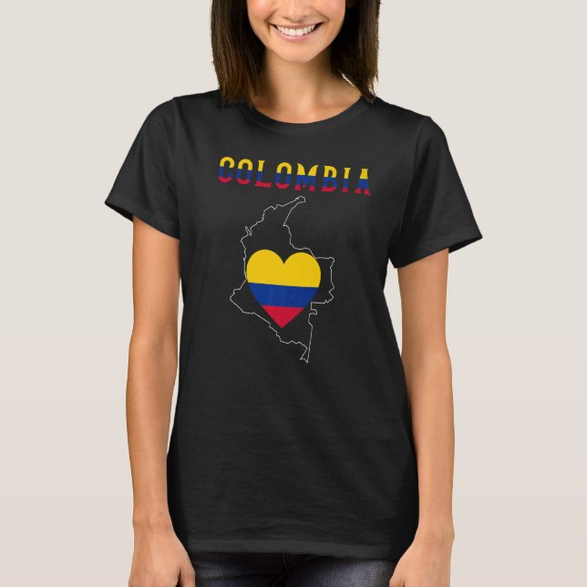 I Love Colombia Flag Map Colombian Pride Souvenir  T-Shirt (Front)