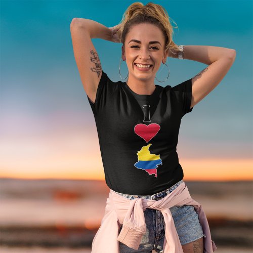 I Love Colombia Vertical Heart Colombian Flag Map T_Shirt