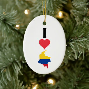 I Love Colombia Vertical I Heart Country Flag Map Ceramic Ornament