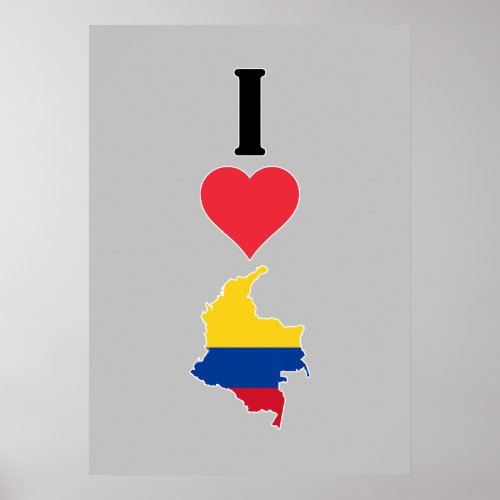 I Love Colombia Vertical I Heart Country Flag Map Poster