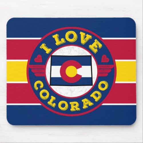 I Love Colorado Retro Stripes State Map and Flag Mouse Pad