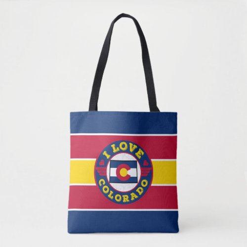 I Love Colorado Retro Stripes State Map and Flag Tote Bag