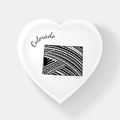 I Love Colorado State Outline Mandala Heart Paperweight