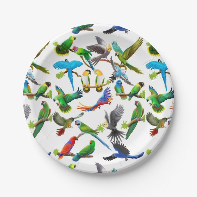 I Love Colorful Parrots Paper Plates (Front)
