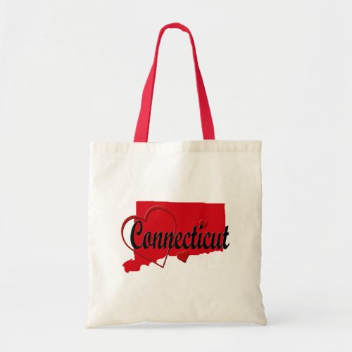 I Love Connecticut Hearts Map Budget Tote Bag