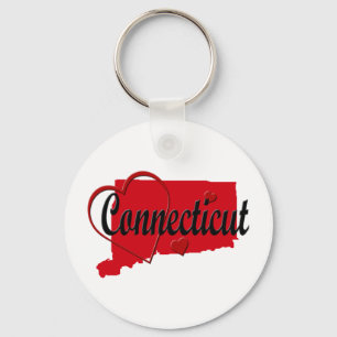 I Love Connecticut Hearts Map Keychain
