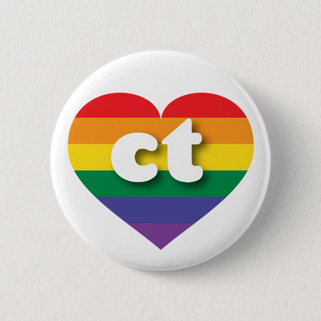 I Love Connecticut Rainbow Heart Button (Front)