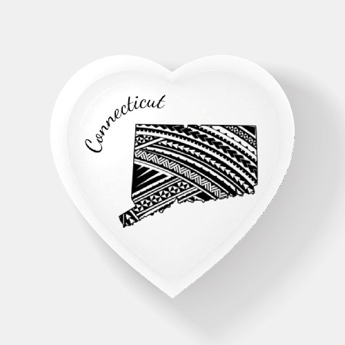 I Love Connecticut State Outline Mandala Heart Paperweight