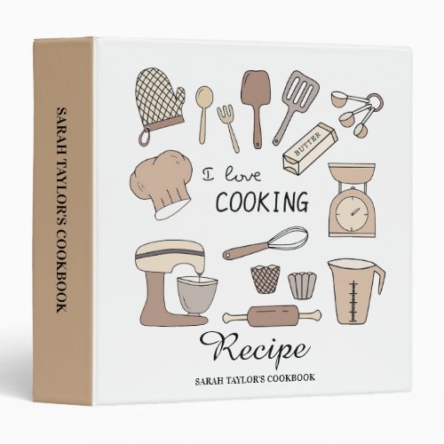 I Love Cooking Kitchen Utensils Recipe Cookbook  3 Ring Binder