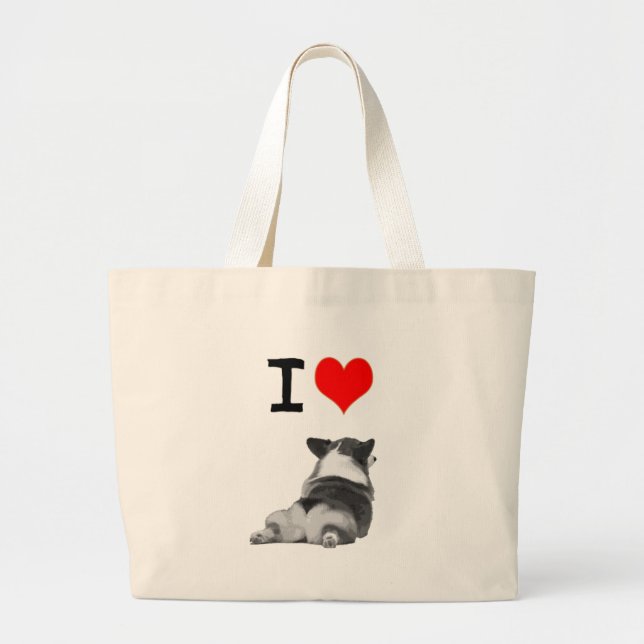 I love Corgi Butts Large Tote Bag (Front)