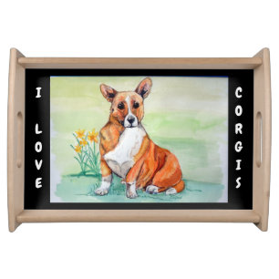 I Love Corgi Dogs Serving Tray