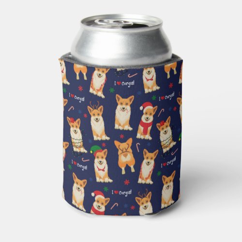 I Love Corgis Christmas Can Cooler