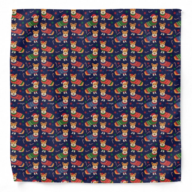 I Love Corgis Christmas Sweater Bandana (Front)