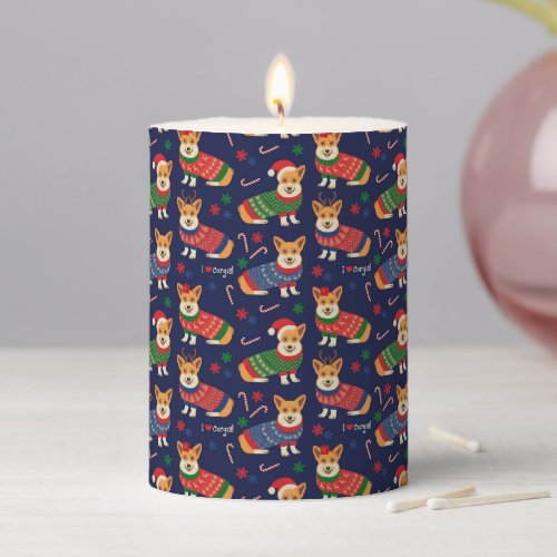 I Love Corgis Christmas Sweater Pillar Candle